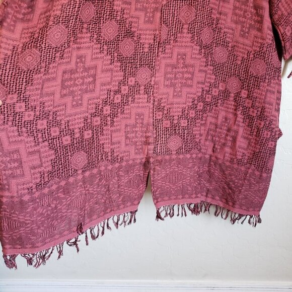 Passage Gauzy Cotton Jacquard Waterfall Open Cardigan Fringe Burgundy One Sz NEW - Picture 11 of 12